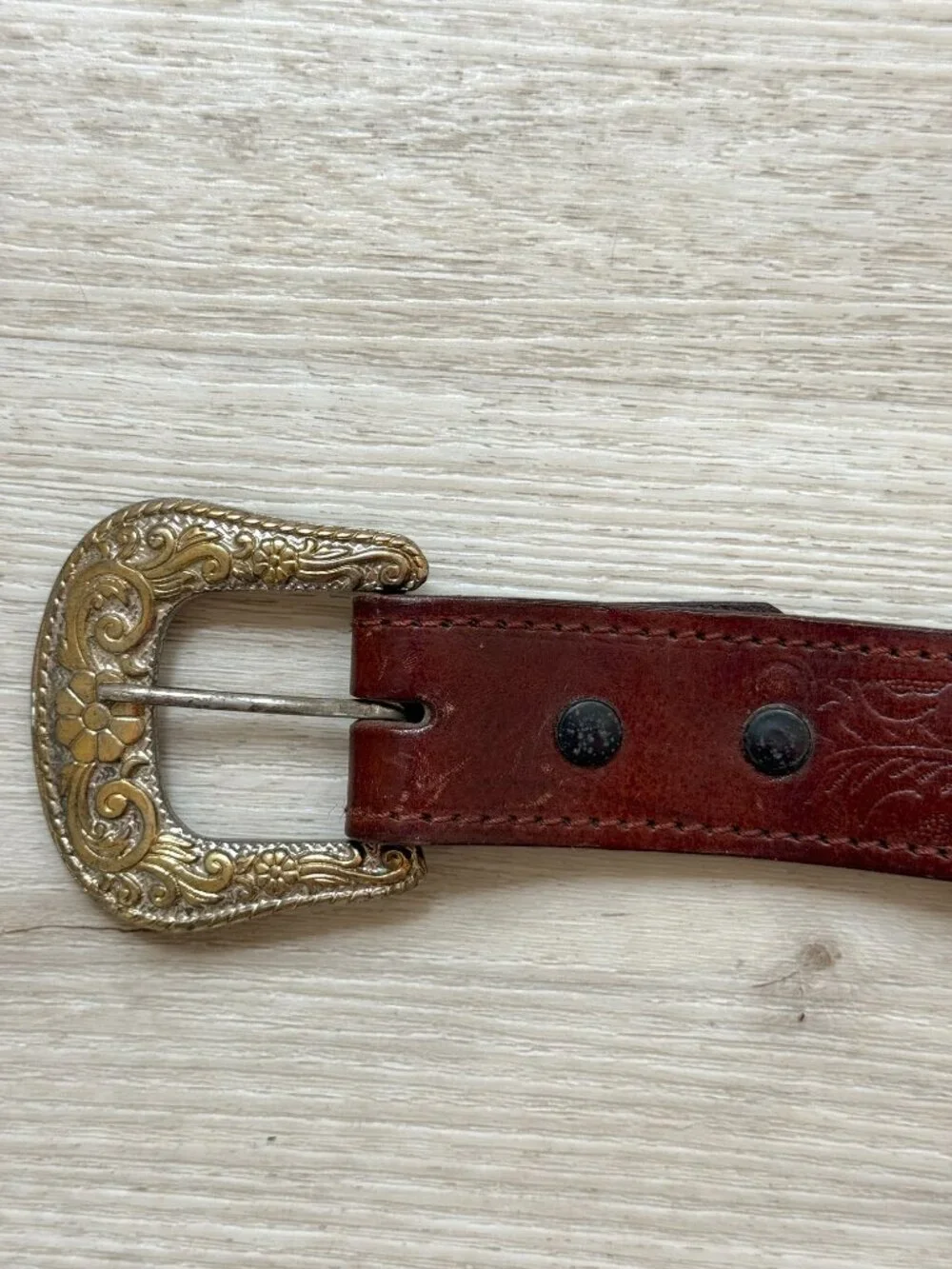 Vintage Western Leather Belt Silver Concho Tooled Brown Cowboy Size 40